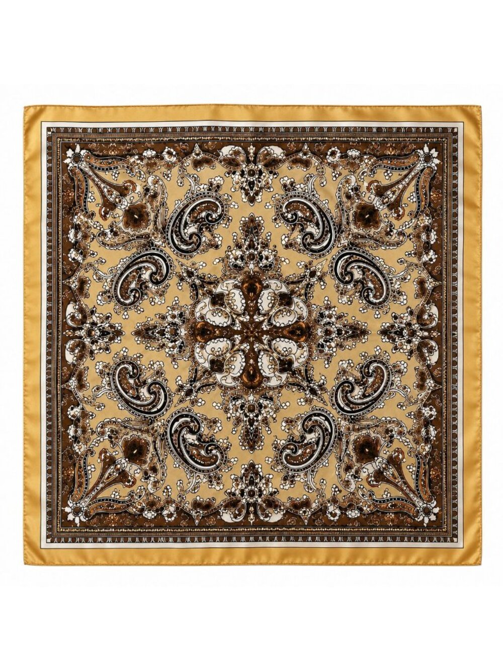 Gold Brown Paisley Wild Rag Scarf 35x35 Satin Western Cowgirl Cowboy Bandana